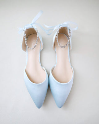 Satin Pointy Toe Wedding Flats with Amaryllis StrapWomen Shoes