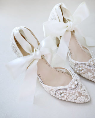 Lace Wedding Block Heel with Pearl DetailWomen Shoes