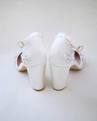 Satin Wedding Block Heel with Rhinestones Chassia FlowerWomen Shoes
