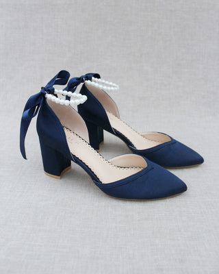 All Pearl Ankle Strap Evening Block HeelWomen Shoes