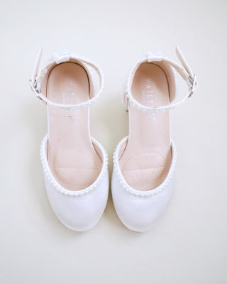 Satin Girls Block Heel with Mini PearlsKids Shoes
