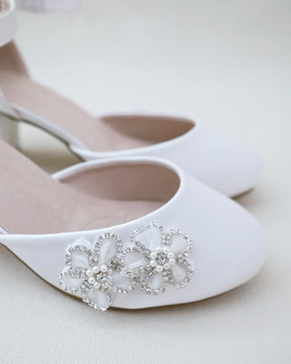Girls Satin Block Heel with Rhinestones Chassia FlowersKids Shoes