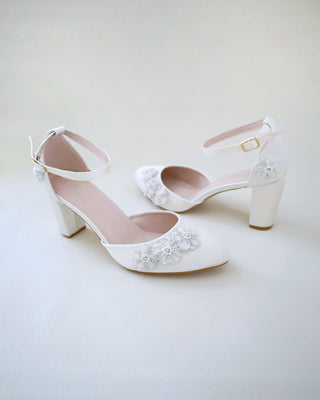 Satin Wedding Block Heel with Rhinestones Chassia FlowerWomen Shoes