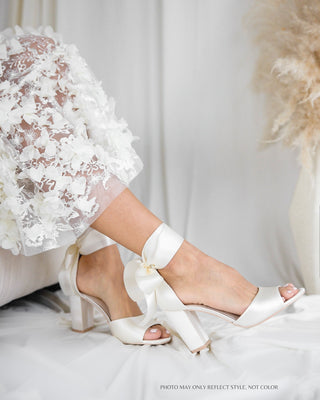 Satin Block Heel Wedding Sandals with Wrapped Ribbon TieWomen Shoes