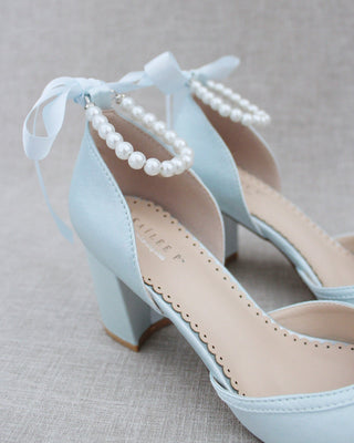 All Pearl Ankle Strap Block Heel Wedding ShoesWomen Shoes