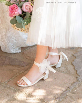 Satin Girls Block Heel Sandals with Ophelia FlowersKids Shoes