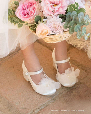 Girls Satin Mary Jane Block Heel with Ophelia FlowersKids Shoes