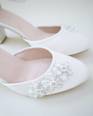 Satin Wedding Block Heel with Rhinestones Chassia FlowerWomen Shoes