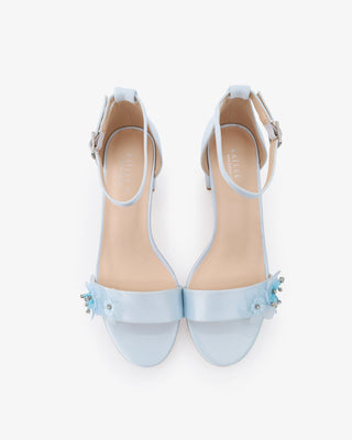Satin Block Heel Wedding Sandals with Flower AppliquesWomen Shoes