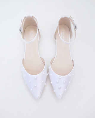 Satin Pointy Toe Flats with Scattered PearlsWomen Shoes