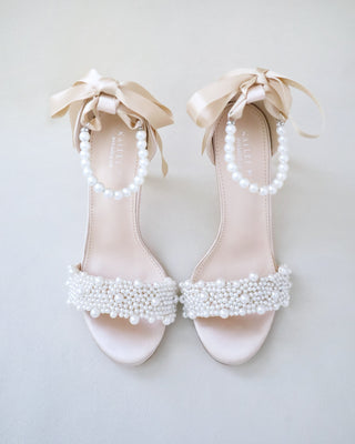 Satin High Heel Evening Sandals with Perla AppliqueWomen Shoes
