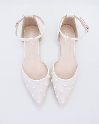 Satin Pointy Toe Flats with Scattered PearlsWomen Shoes