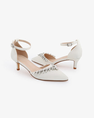 Satin Pointy Toe Kitten Low Heel with Starlet Rhinestones EmbellishmentsWomen Shoes