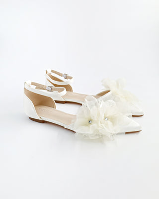 Satin Pointy Toe Wedding Flats with Ophelia FlowersWomen Shoes