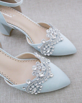 Block Heel with Rhinestones Detail for WeddingWomen Shoes