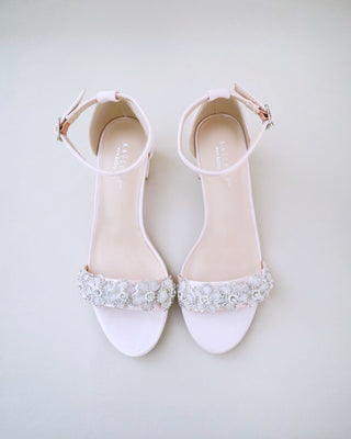 Satin Evening Block Heel Sandals with Rhinestones Chassia FlowerWomen Shoes