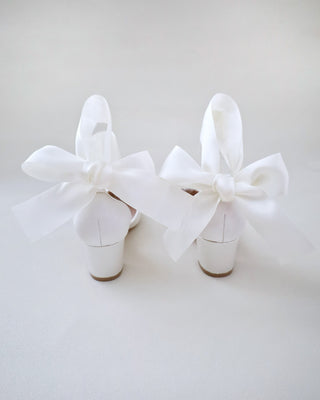 Girls Satin Block Heel with Wrapped Ankle TieKids Shoes