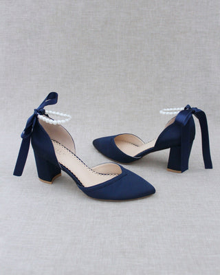 All Pearl Ankle Strap Evening Block HeelWomen Shoes