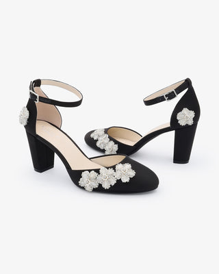 Satin Block Heel with Rhinestones Chassia FlowerWomen Shoes