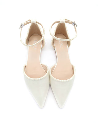 Satin Pointy Toe Flats with Mini Pearls and Ankle StrapWomen Shoes