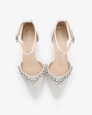 Satin Pointy Toe Kitten Low Heel with Starlet Rhinestones EmbellishmentsWomen Shoes
