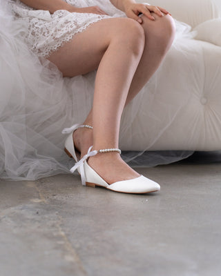 Bridal Round Toe Flat with All Pearls Ankle StrapWomen Shoes