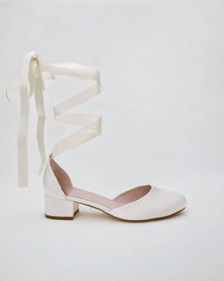 Round Toe Satin Low Block Heel with Ballerina Lace UpWomen Shoes