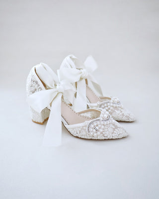 Lace Wedding Block Heel with Pearl DetailWomen Shoes