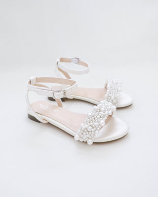 Girls Satin Evening Flat Sandal with Perla AppliqueKids Shoes