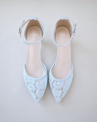 Crochet Lace Pointy Toe Wedding Kitten Low HeelWomen Shoes