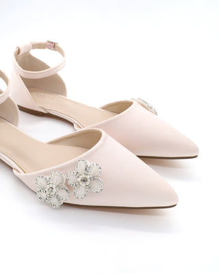 Satin Pointy Toe Evening Flats with Rhinestones Chassia FlowerWomen Shoes