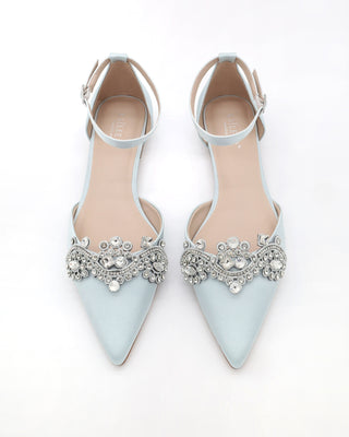 Satin Pointy Toe Flats with Rhinestones Applique EmbellishmentsWomen Shoes