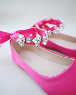 Satin Ballet Flats with Navette Cluster RhinestonesKids Shoes