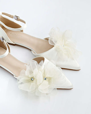 Satin Pointy Toe Wedding Flats with Ophelia FlowersWomen Shoes