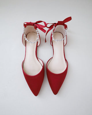 Satin Pointy Toe Evening Flats with Amaryllis StrapWomen Shoes