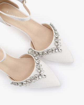 Satin Pointy Toe Kitten Low Heel with Starlet Rhinestones EmbellishmentsWomen Shoes