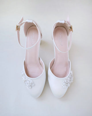 Satin Wedding Block Heel with Rhinestones Chassia FlowerWomen Shoes