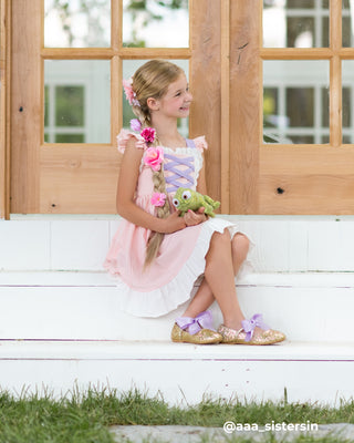 Gold Rock Glitter Mary Jane with Lavender Satin BowKids Shoes