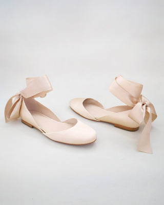 Satin Round Toe Evening Flat with Wrapped Ribbon TieWomen Shoes