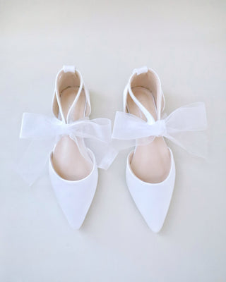 Satin Pointy Toe Flats with Chiffon Ribbon TieWomen Shoes