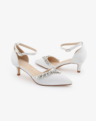 Satin Pointy Toe Kitten Low Heel with Starlet Rhinestones EmbellishmentsWomen Shoes