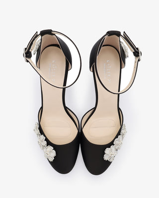 Satin Block Heel with Rhinestones Chassia FlowerWomen Shoes