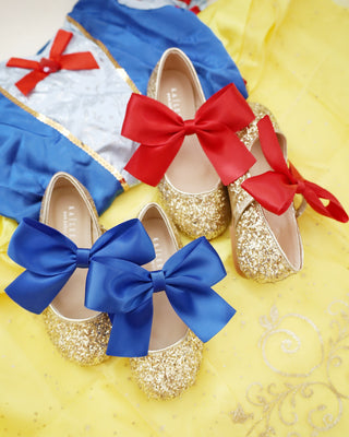 Gold Rock Glitter Mary Jane with Red or Royal Blue Satin BowKids Shoes