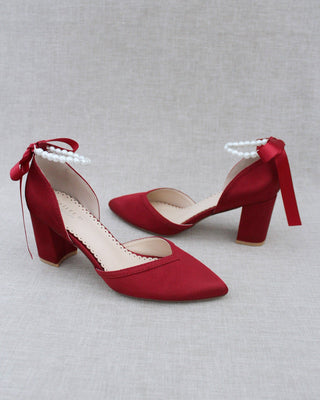 All Pearl Ankle Strap Evening Block HeelWomen Shoes
