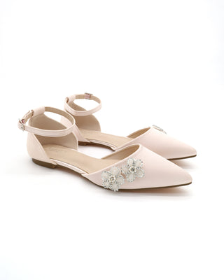 Satin Pointy Toe Evening Flats with Rhinestones Chassia FlowerWomen Shoes