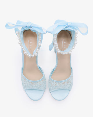 Crochet Lace Block Heel Sandals with Perla Ankle StrapWomen Shoes