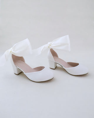 Girls Satin Block Heel with Wrapped Ankle TieKids Shoes