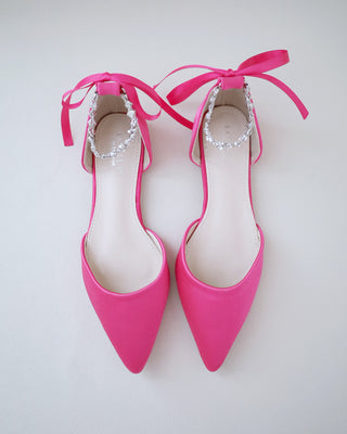 Satin Pointy Toe Evening Flats with Amaryllis StrapWomen Shoes