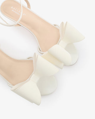 Satin Strappy Kitten Heel Sandals with Front Tuxie BowWomen Shoes