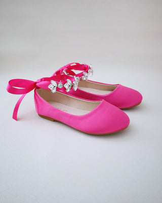 Satin Ballet Flats with Navette Cluster RhinestonesKids Shoes